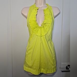 BCBGMaxAzria Neon Lime Ruffle V-Neck Tank